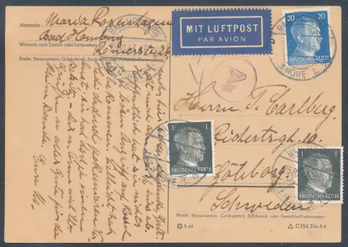 DR. Luftpost-Auslandkarte mit Mi.-Nr. 781 + 791.