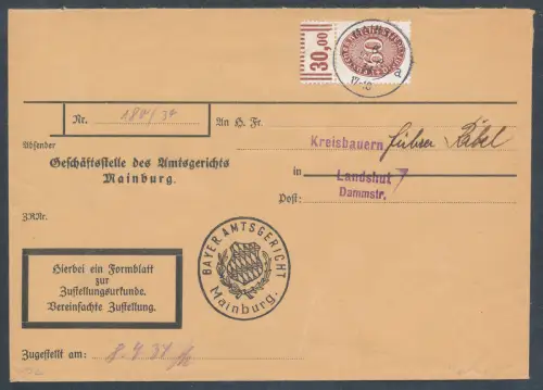 DR., EF. Mi.-Nr. D 122 OR. auf Fernbrief mit Zustellungsurkunde.