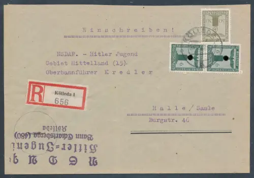 DR., Dienstbrief Mi.F. Mi.-Nr. 148 + 153 auf R.-Fernbrief mit Ak.-St.
