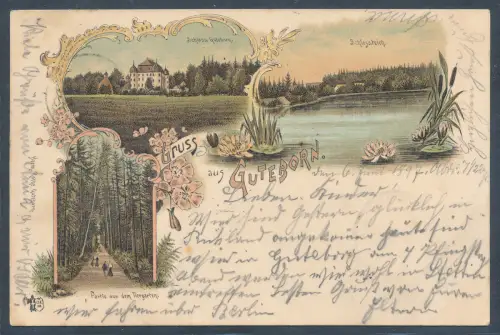 Ansichtskarte,  Gruss aus Guteborn - Schloss Guteborn - Schloßteich.