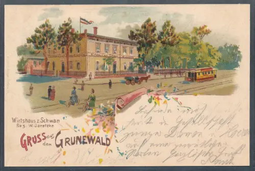 Ansichtskarte,  Gruss aus dem Grunewald - Wirtshaus z. Schwan