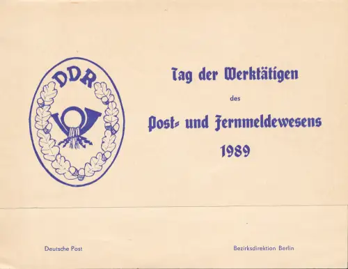DDR - Gedenkblatt, Tag der Werktätigen des Post und Fernmeldewesens., B3-1989-N.