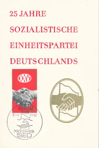 DDR - Gedenkblatt, XXV Jahr SED, C2-1971.