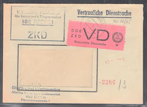 DDR. ZKD-Brief, .EF. Mi.-Nr. VD 1 PF. I, sign. PaulBPP.