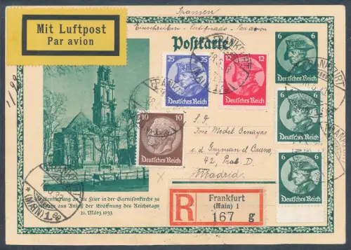 DR., Ganzsache P 248 + 479-481 als Ausland-Luft-Postkarte gelaufen mit Ak.-St.