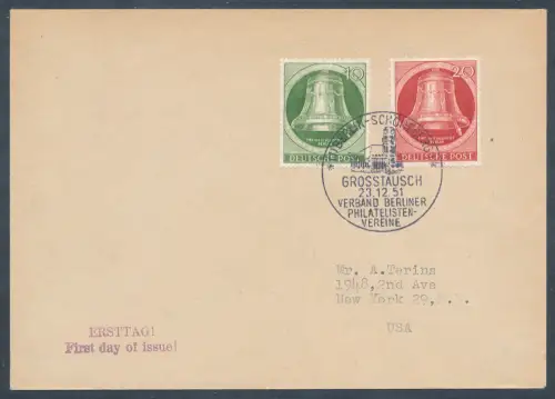 Berlin FDC. Mi.-Nr. 82-86 auf 2 Briefen, FA. SchlegelBPP.