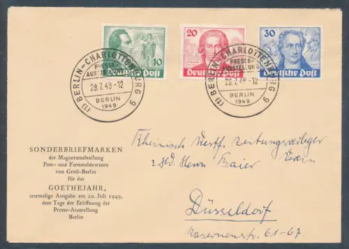Berlin FDC. Goethe Mi.-Nr. 61 I, 62 - 63, FA. SchlegelBPP.