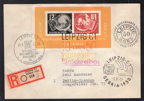 DDR. Mi.-Nr.  Block 7 gelaufen als R-Fernbrief mit Ak-St.