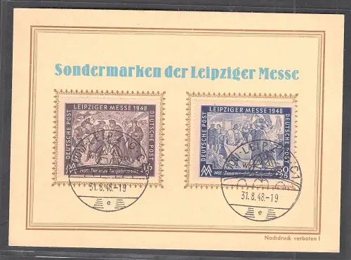 SBZ. Ereigniskarte Leipziger Messe 1948 mit Mi.-Nr. 198-199