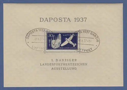 Danzig 1937 Blockausgabe DAPOSTA Mi.-Nr. Block 2a mit LP-Sonder-O 8.6.37 gepr.