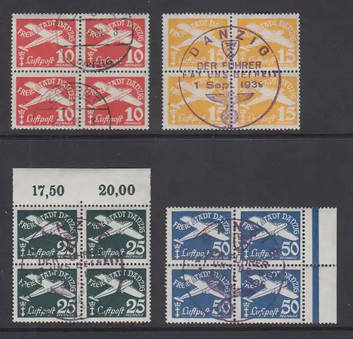 Danzig 1938-39 Flugpost Mi.-Nr. 298-301 Viererblock-Satz gestempelt, BPP-geprüft
