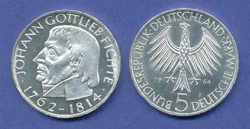 Bundesrepublik 5DM Silber-Gedenkmünze 1964, Johann Gottlieb Fichte