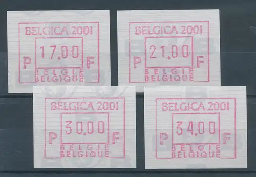 Belgien FRAMA Sonder-ATM BELGICA 2001, Satz 17-21-30-34 BFr. **