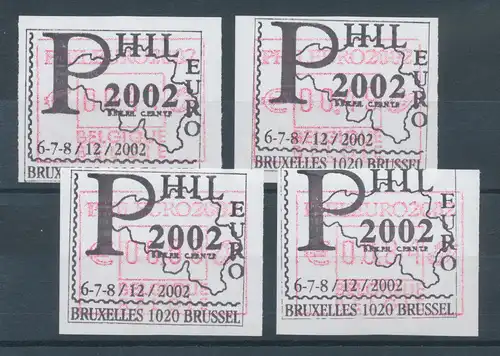 Belgien FRAMA Sonder-ATM PHILEURO2002, Satz 41-49-59-84 €-Cent ET-O