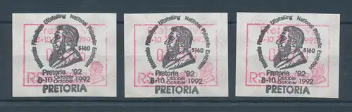 RSA Südafrika FRAMA-Sonder-ATM Pretoria'92, Satz 35-50-70 mit ET-O 