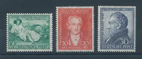 Bizone 1949, Johann Wolfgang von Goethe, Mi.-Nr. 108-110 kpl. Satz 3 Werte  **