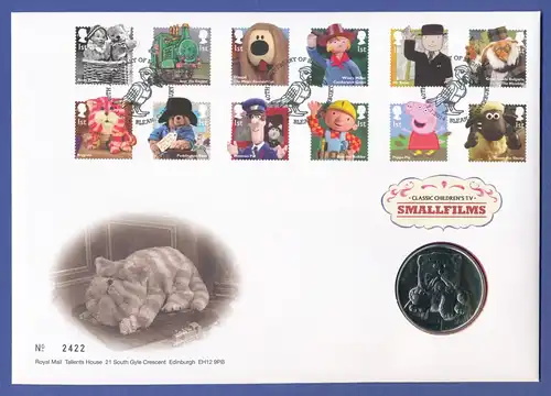 Großbritannien Coin-FDC 2014, Figuren aus dem Kinder-Fernsehen, mit Medaille