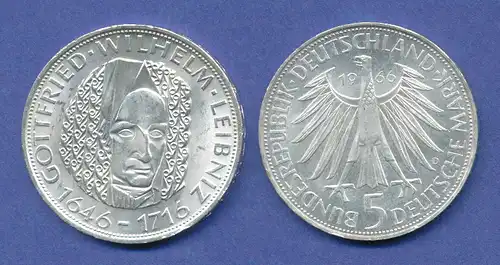 Bundesrepublik 5DM Silber-Gedenkmünze 1966, Gottfried Wilhelm Leibniz