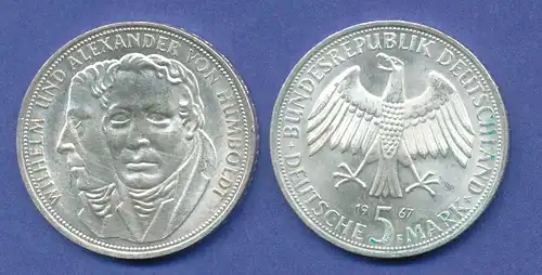 Bundesrepublik 5DM Silber-Gedenkmünze 1967, Wilhelm / Alexander von Humboldt