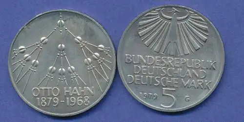 Bundesrepublik 5DM Gedenkmünze 1979, Otto Hahn, Kernspaltung