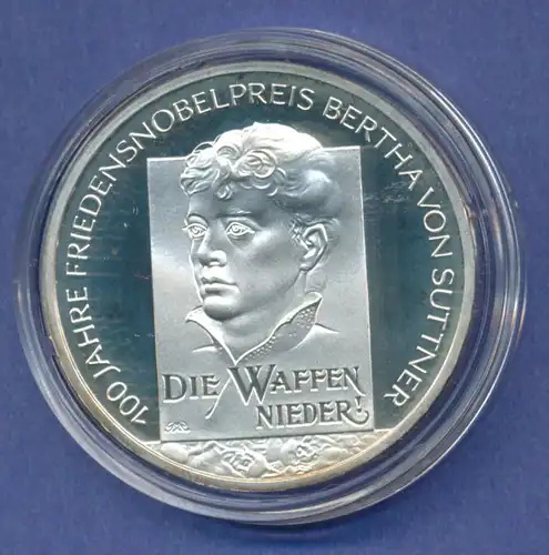 10-€-Gedenkmünze PP, Bertha von Suttner, Polierte Platte, Spiegelglanz