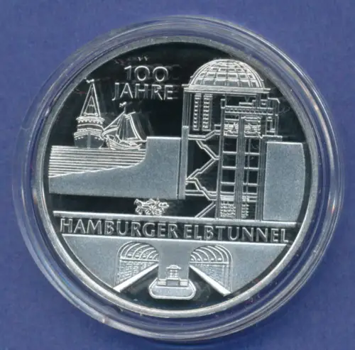 10-€-Gedenkmünze PP, alter Elbtunnel Hamburg, Polierte Platte, Spiegelglanz