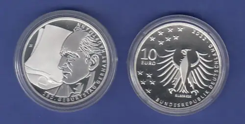 10-€-Gedenkmünze PP, Gerhart Hauptmann, Polierte Platte, Spiegelglanz