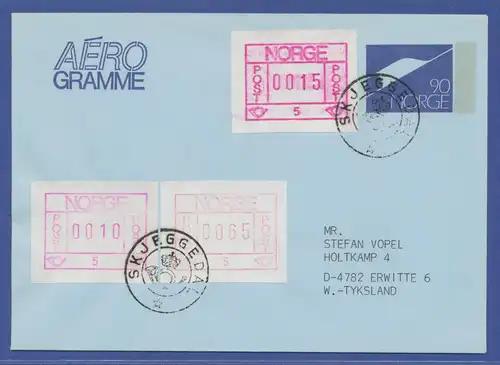 Norwegen Frama-ATM 1978, Automat 05, Brief mit 3 ATM in lilarot und BRAUNROT !!
