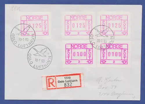 Norwegen Frama-ATM 1978, Automat 02, R-Brief mit 5 ATM, y-Papier