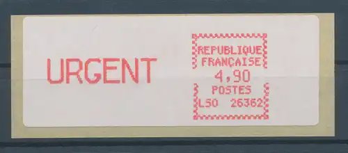 Frankreich ATM Crouzet LS0 26362, glattes Papier, Wert URGENT 4,90 ** 