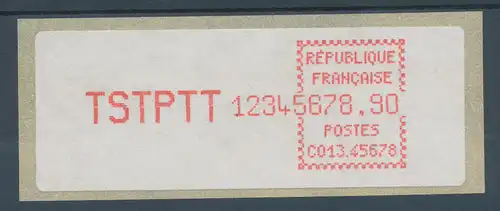 Frankreich ATM Crouzet Druckprobe C013.45678 TSTPTT 12345678,90 ** 