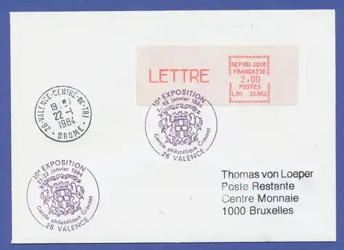 Frankreich ATM Crouzet LS0 26362, glattes Papier,  LETTRE 2,00 auf Brief.  