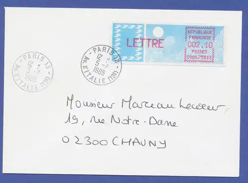 Frankreich Crouzet-ATM Taube, C001.75513 LETTRE 2,10 auf FDC Paris 13 5.7.1985