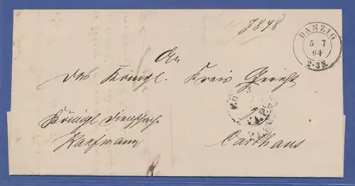 markenloser Brief mit Stempel Danzig 5.7.64 gelaufen nach Carthaus