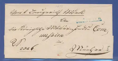 Vorphila-Brief mit Stempel GRÜNWALD in blau gelaufen nach München, 1843
