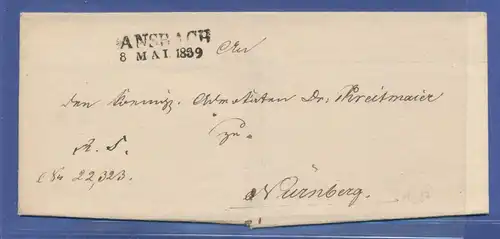 Vorphila-Brief mit Stempel ANSBACH, 8 MAI 1839 gelaufen nach Nürnberg