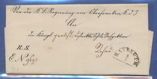 Vorphila-Brief mit Halbkreis-Stempel BAYREUTH, 1843