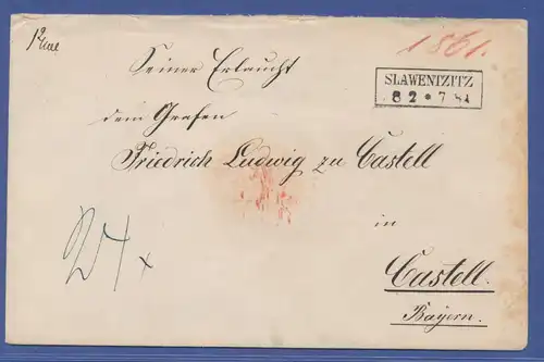 Brief  mit Kastenstempel SLAWENTZITZ 1861 gelaufen nach Castell