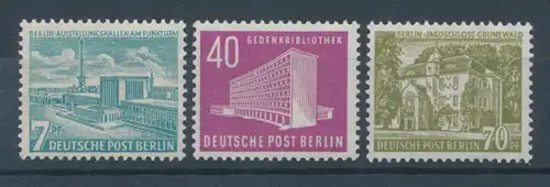 Berlin 1954, Freimarken Berliner Bauten, 3 Erg.-Werte  Mi.-Nr. 121-123 **