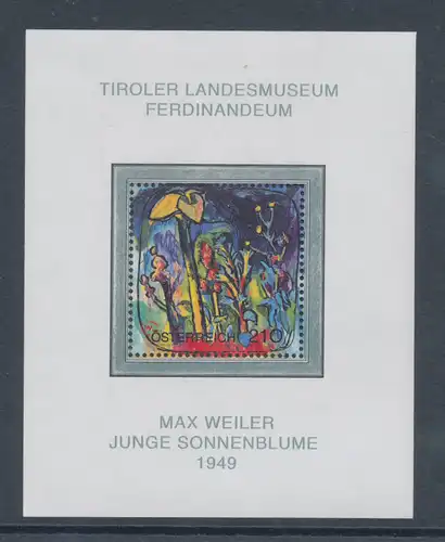 Österreich 2004, Blockausgabe Max Weiler, Sonnenblume, Mi.-Nr. Block 26 **