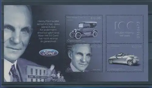 Österreich 2003, Blockausgabe 100 Jahre Ford-Automobile,  Mi.-Nr. Bl. 20 **