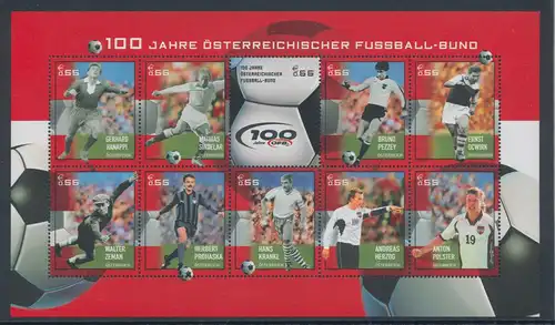 Österreich 2004, 100 Jahre Fußballbund, Fußballspieler, KLB Mi.-Nr. 2460-2469 **