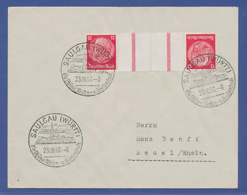 Deutsches Reich Hindenburg Zusammendruck KZ23.2 a. Brief mit Ortswerbe-O Saulgau