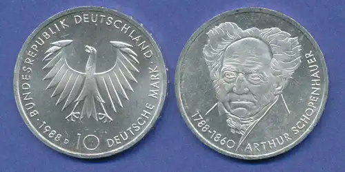 Bundesrepublik 10DM Silber-Gedenkmünze 1988, Arthur Schopenhauer