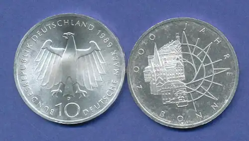 Bundesrepublik 10DM Silber-Gedenkmünze 1989, 2000 Jahre Bonn