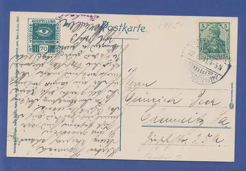 AK Internationale Hygiene-Ausstellung Dresden 1911, mit dazug. Sonderstempel ! 