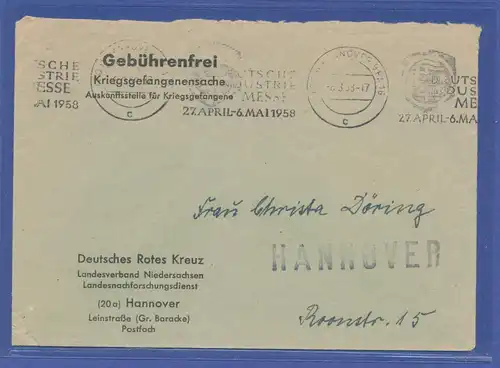 Kriegsgefangenenpost gebührenfrei BRD 1958, Auskunftsstelle für Kriegsgefangene 