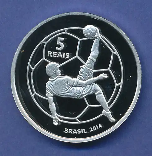 Brasilien, 5 Reais Silbermünze zur FIFA Fussball-WM Brasilien 2014 PP 