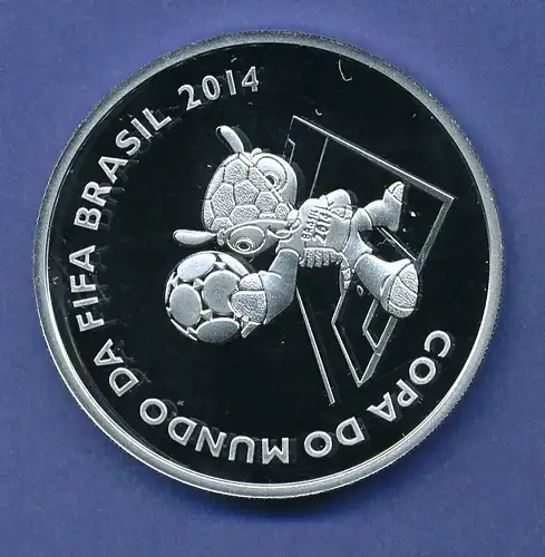 Brasilien, 5 Reais Silbermünze zur FIFA Fussball-WM Brasilien 2014 PP 