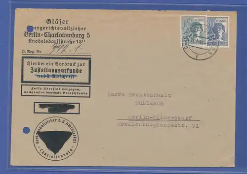 All. Kontrollrat, 92-Pfennig-Frankatur auf Zustellungsurkunde, Berlin